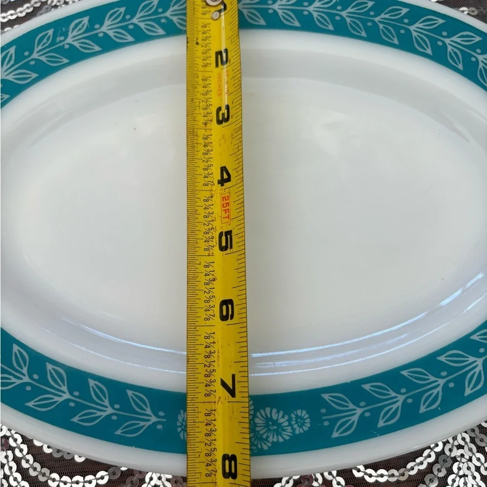 Vintage Anchor Hocking Teal and White Oval Platter